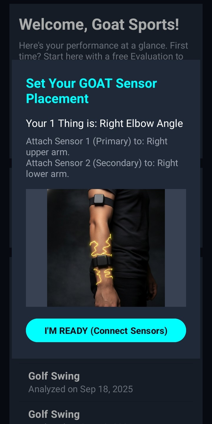 Screenshot of the GOAT App Interface - Sensor Feedback